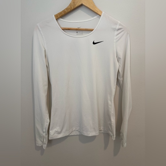 Nike Tops - Nike Dri-FIT Miler Long Sleeve Running Top White Yoga Pilates Thumb Hole | S